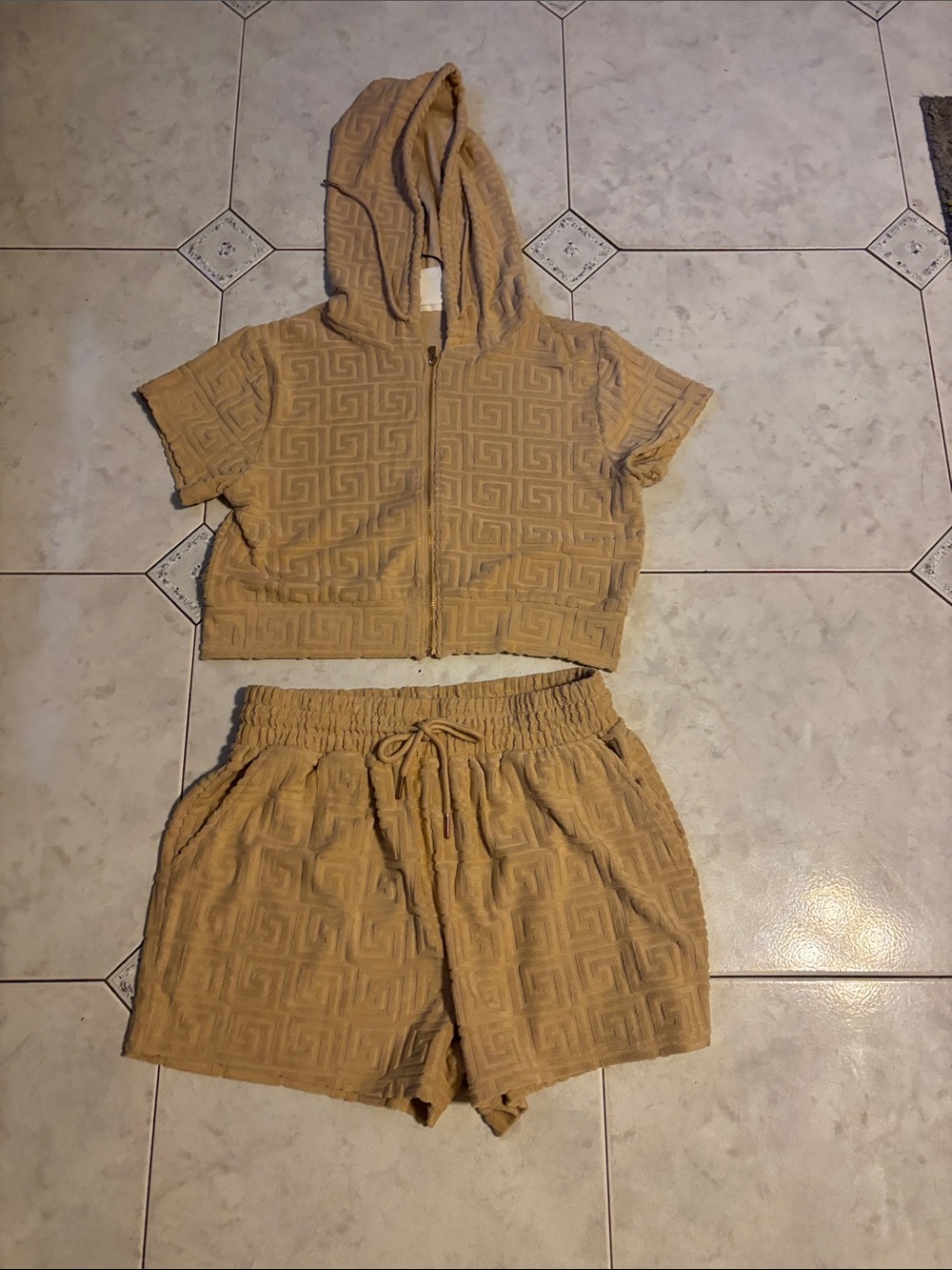 Women’s Tan Textured Drawstring Skort - Brand
